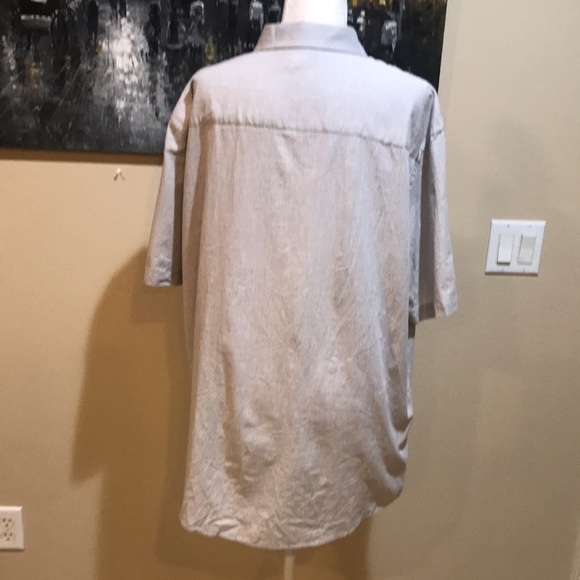 Alfani Beige Button Front Short Sleeve 100% Cotton Shirt-Size XL - Picture 3 of 5